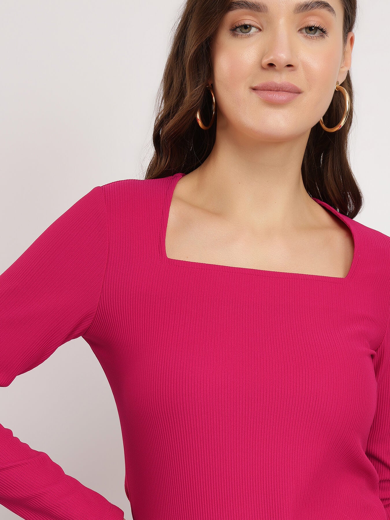 Stretchable Square Neck Top - Fuchsia