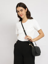 Stretchable Half Sleeves Top - White
