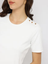 Stretchable Half Sleeves Top - White