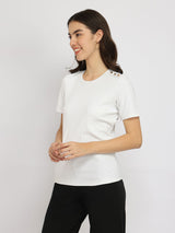 Stretchable Half Sleeves Top - White