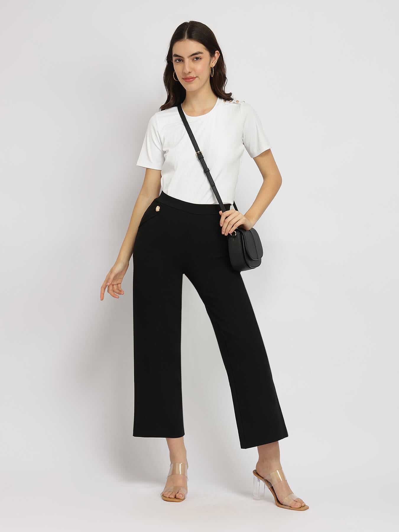 Stretchable Half Sleeves Top - White
