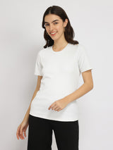 Stretchable Half Sleeves Top - White