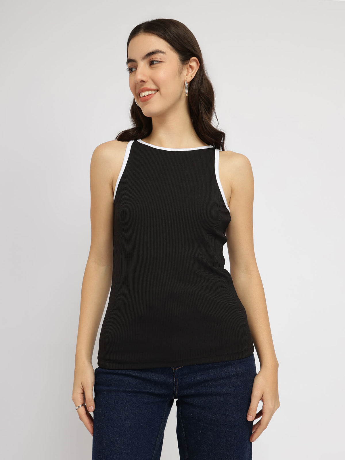 Stretchable Round Neck Top - Black