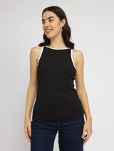 Stretchable Round Neck Top - Black