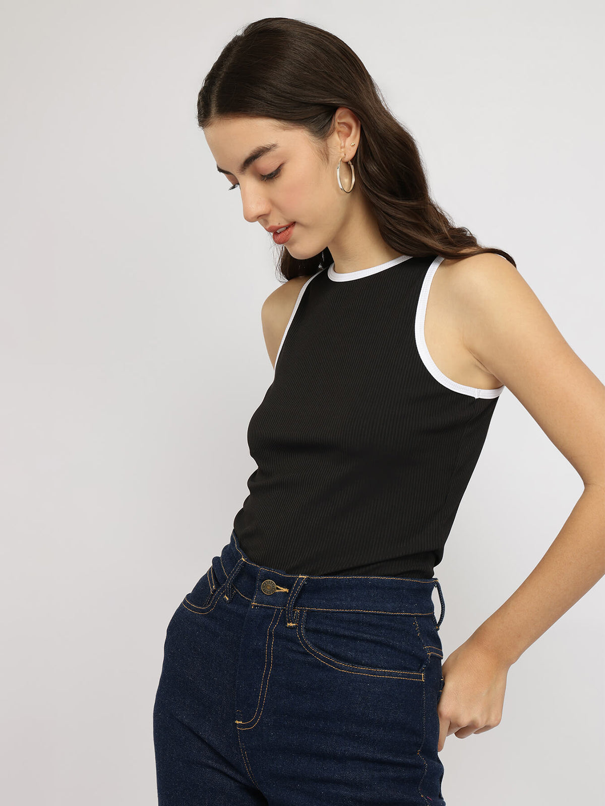 Stretchable Round Neck Top - Black