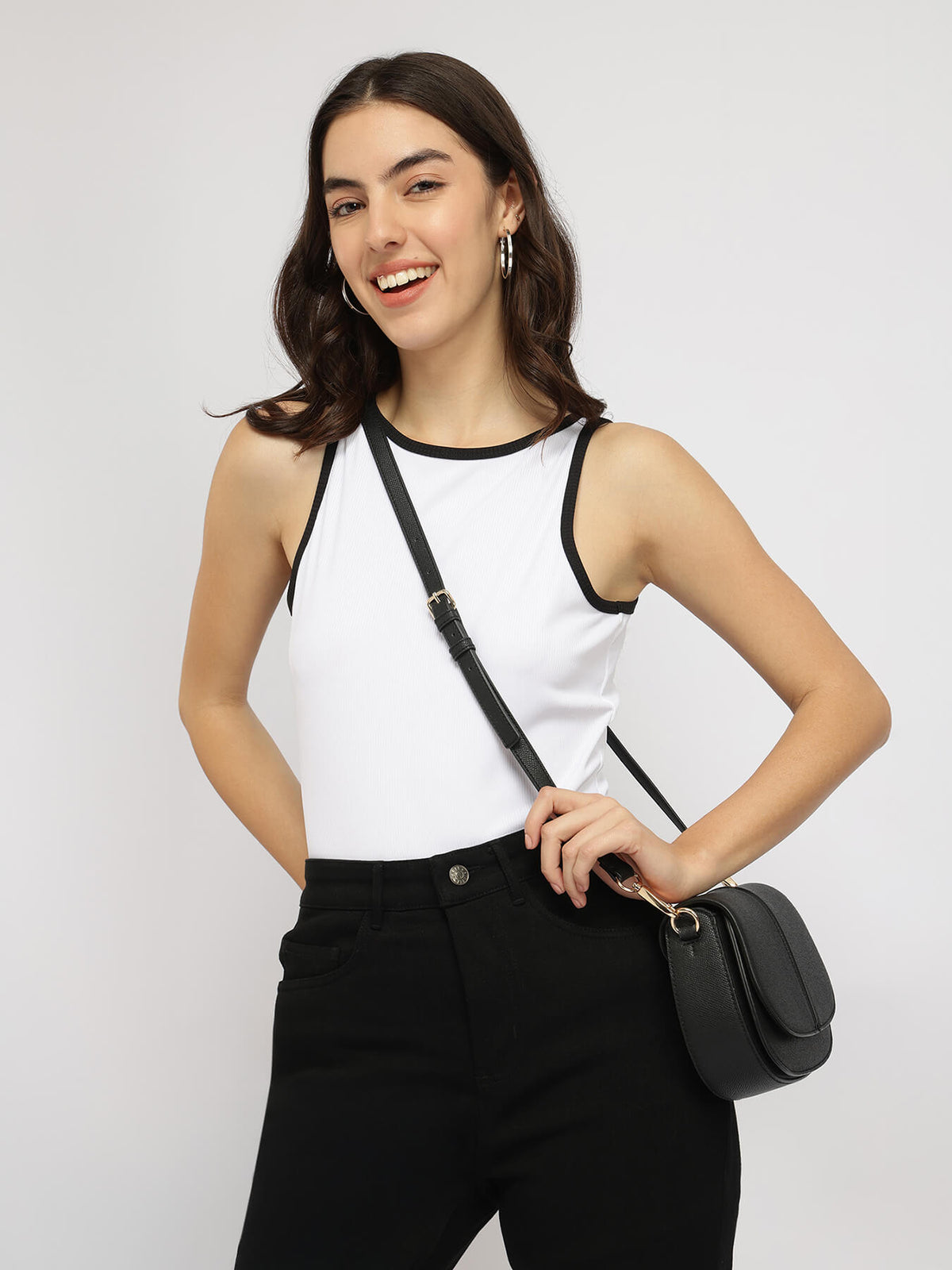 Stretchable Round Neck Top - White