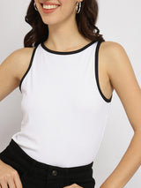 Stretchable Round Neck Top - White