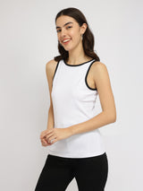 Stretchable Round Neck Top - White