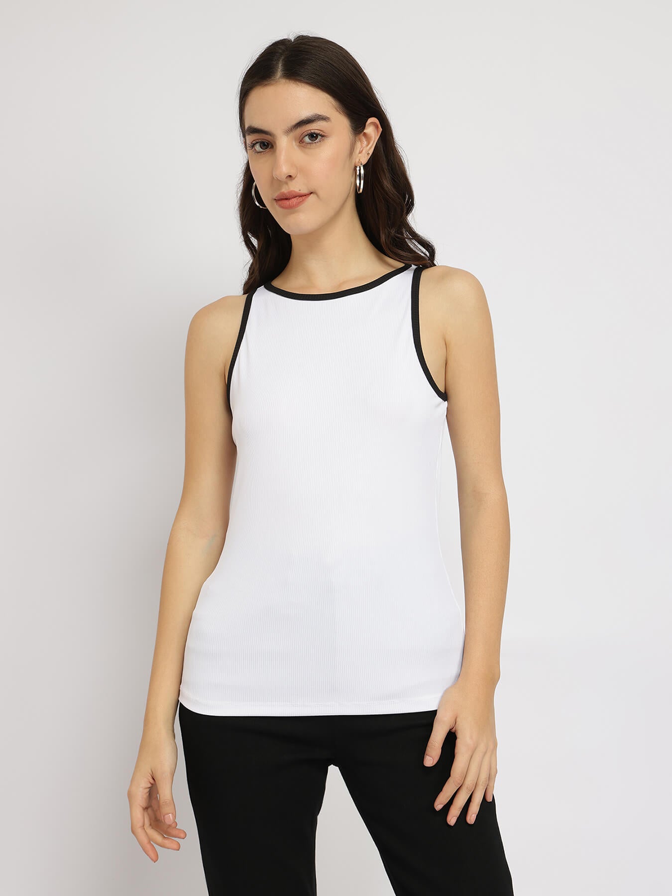 Stretchable Round Neck Top - White