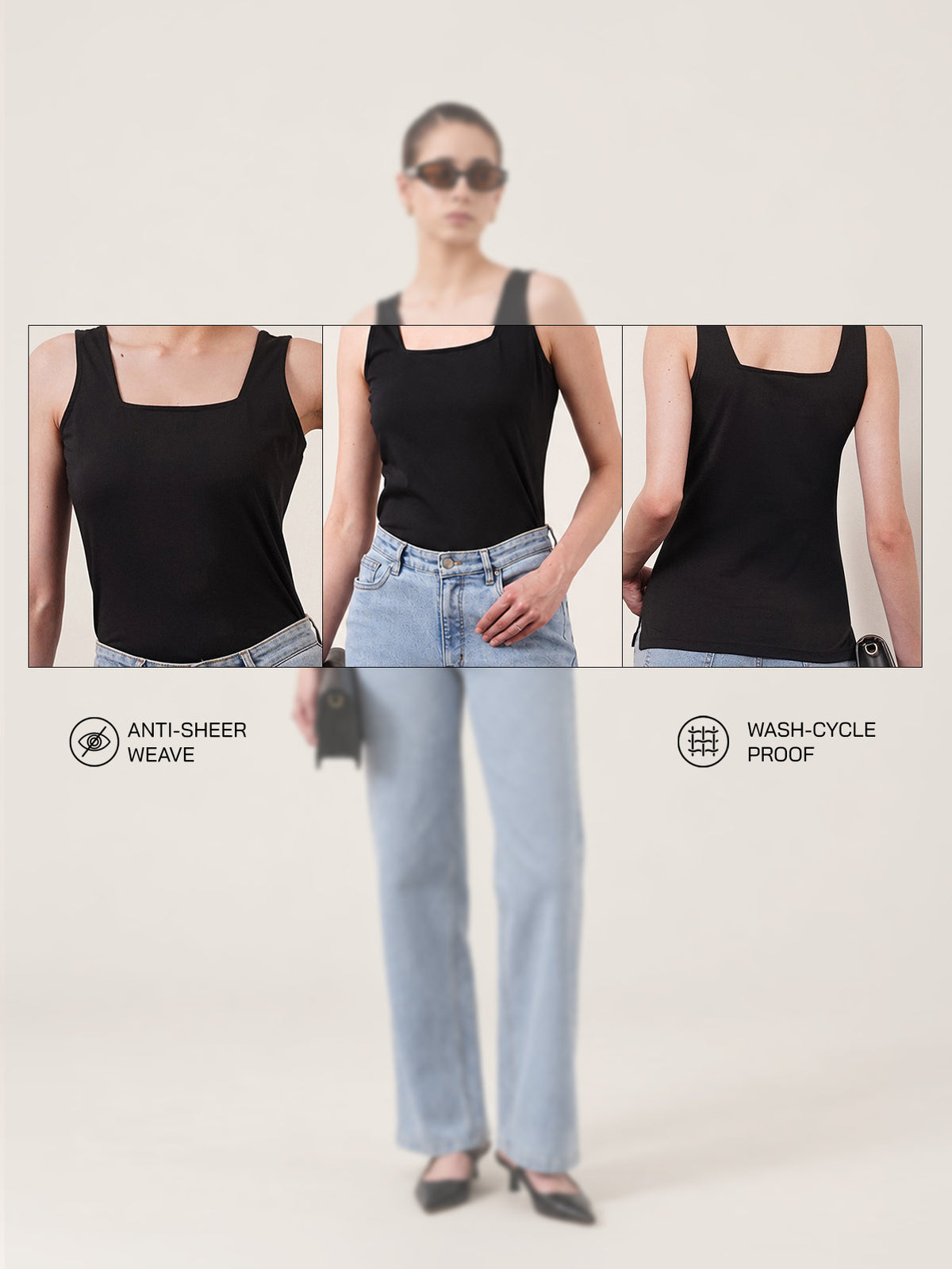 Stretchable Cotton Tank Top - Black
