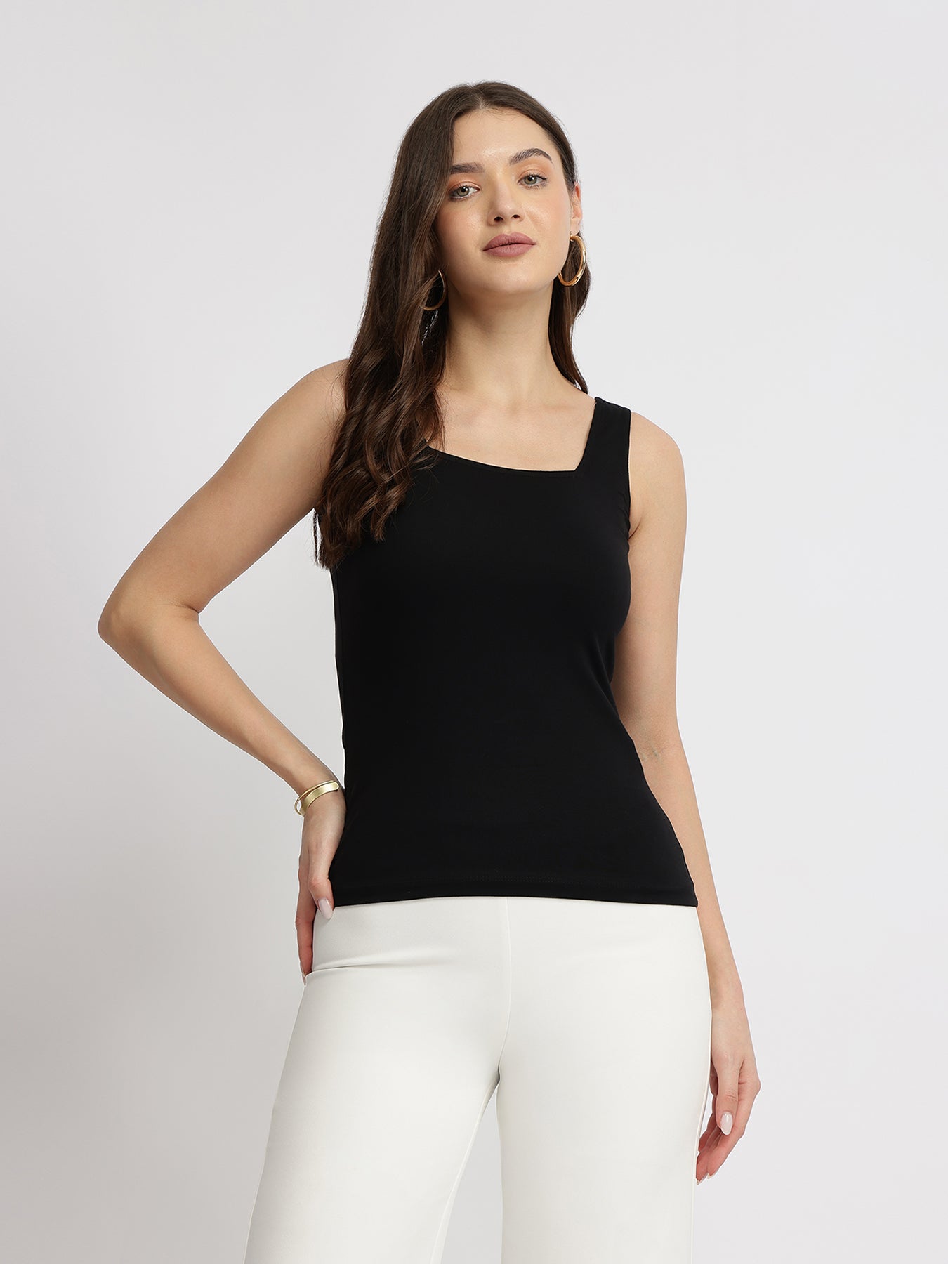 Stretchable Cotton Tank Top - Black