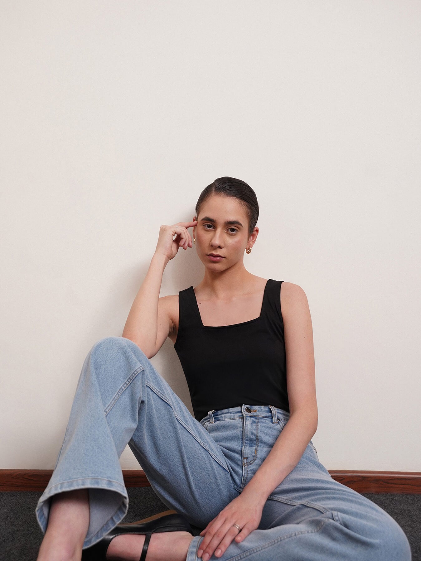 Stretchable Cotton Tank Top - Black