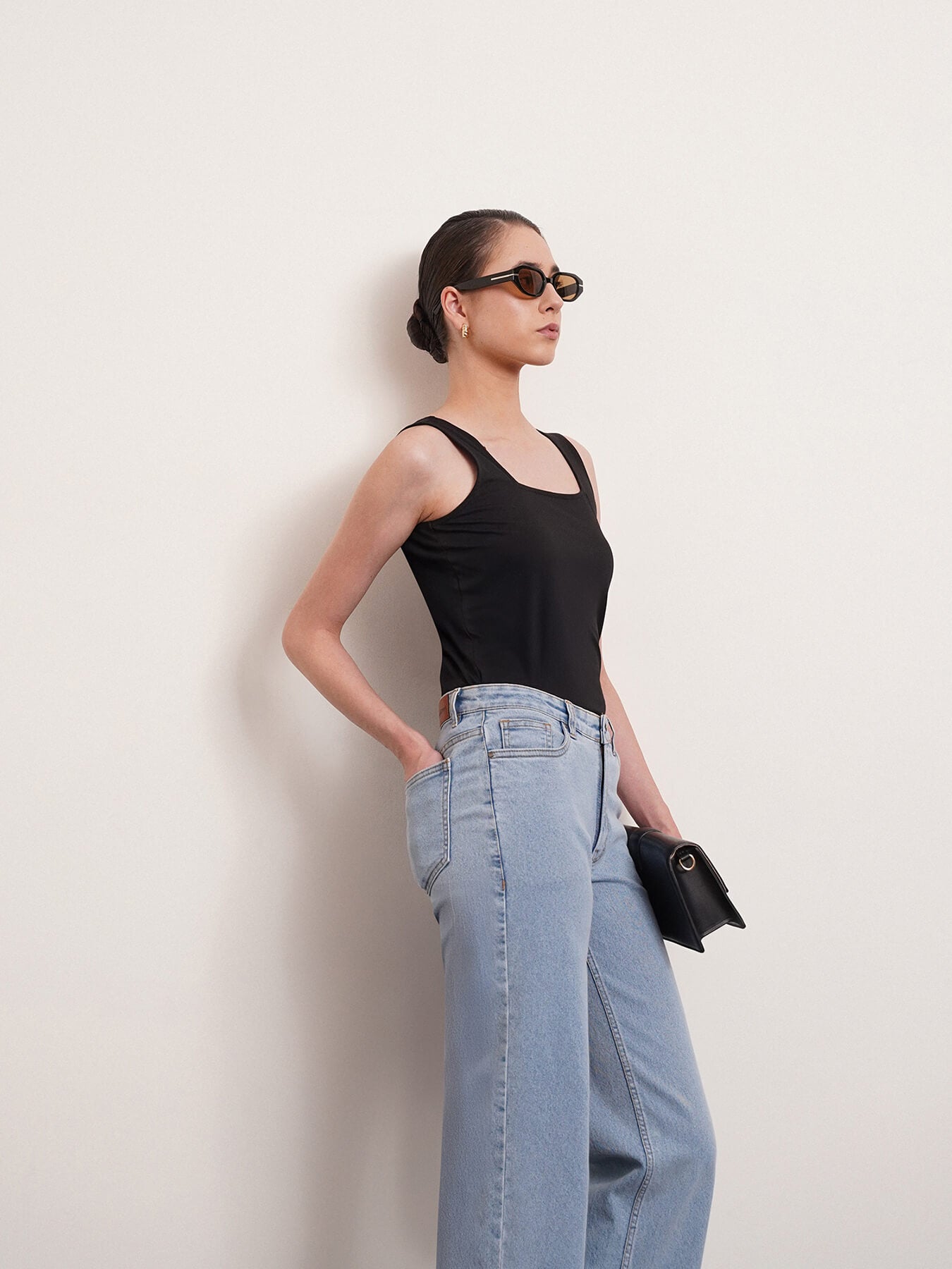 Stretchable Cotton Tank Top - Black