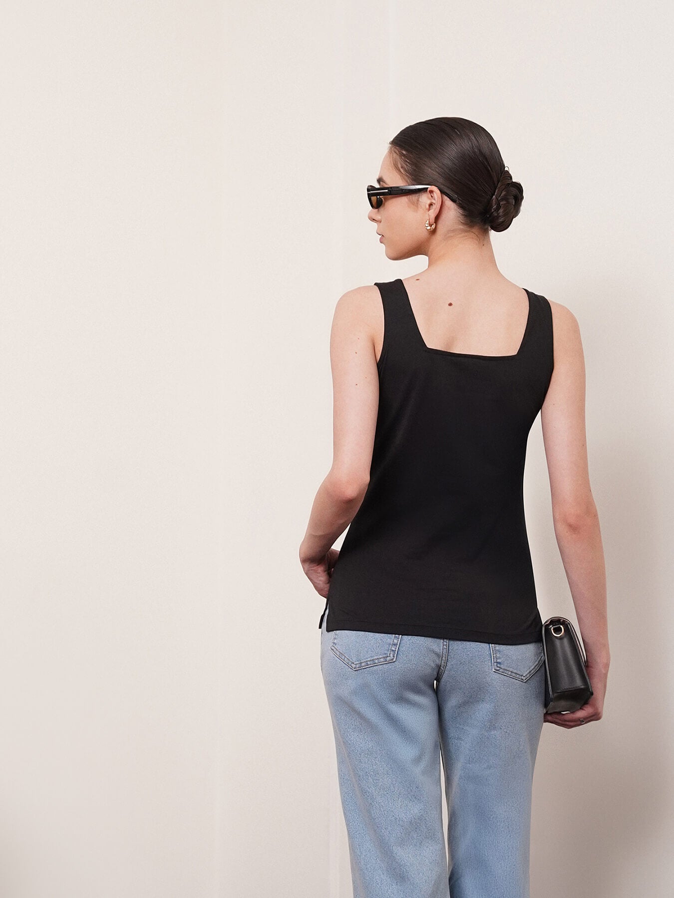 Stretchable Cotton Tank Top - Black