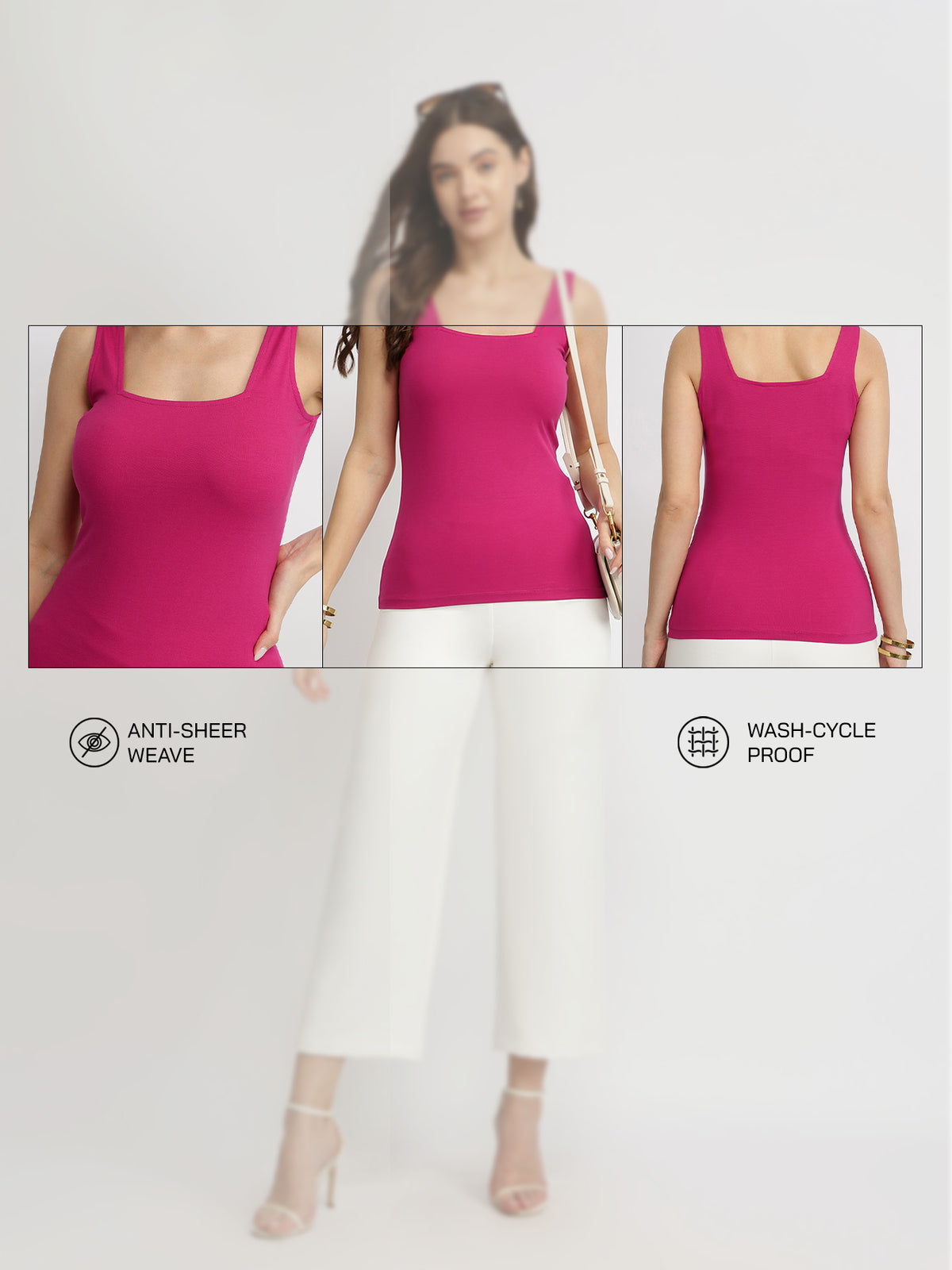 Stretchable Cotton Tank Top - Fuschia