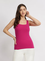 Stretchable Cotton Tank Top - Fuschia