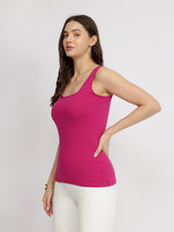 Stretchable Cotton Tank Top - Fuschia