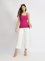 Stretchable Cotton Tank Top - Fuschia