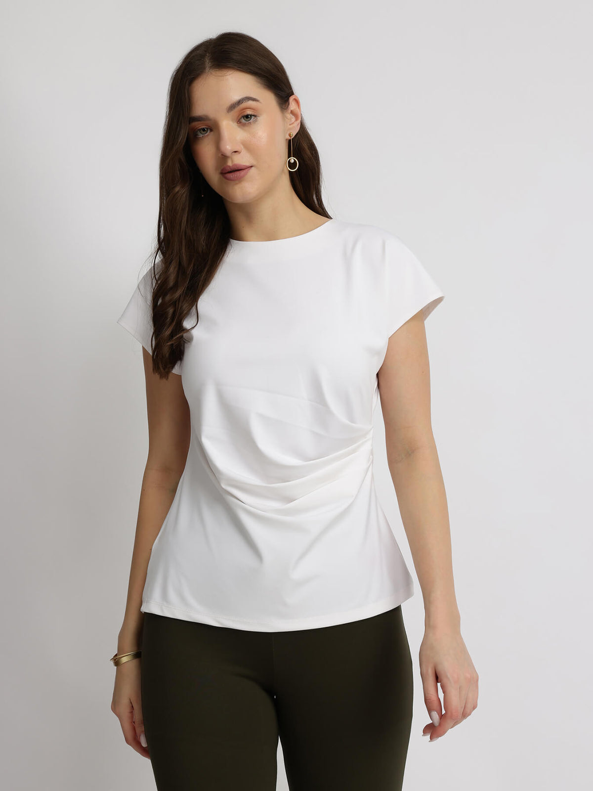 Stretchable Pleated Top - White