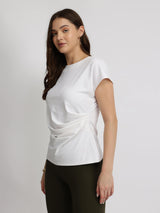 Stretchable Pleated Top - White