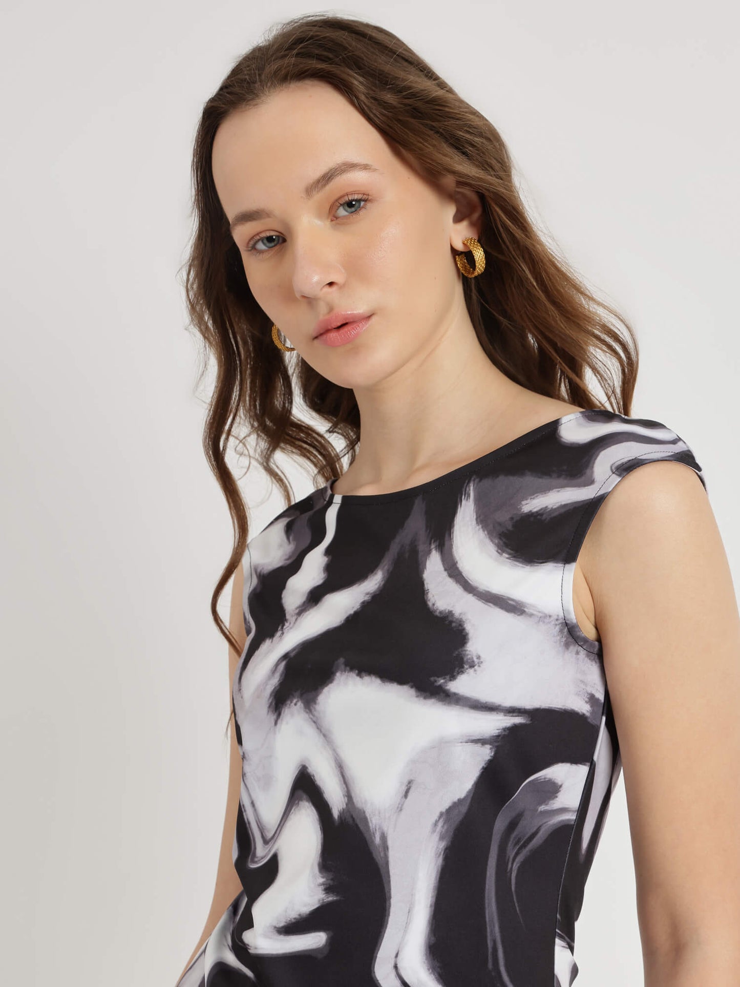 Marble Print Knit Top - Black