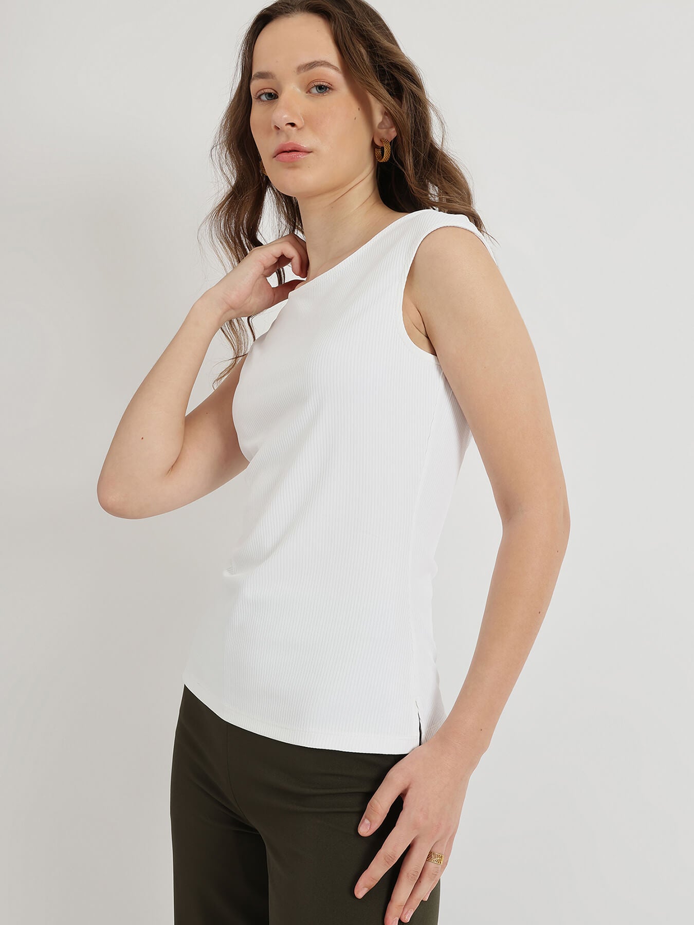 Boat Neck Knit Top - White