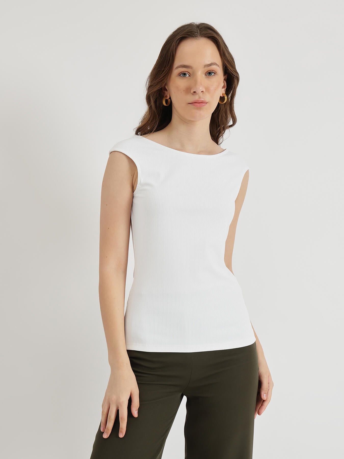 Boat Neck Knit Top - White