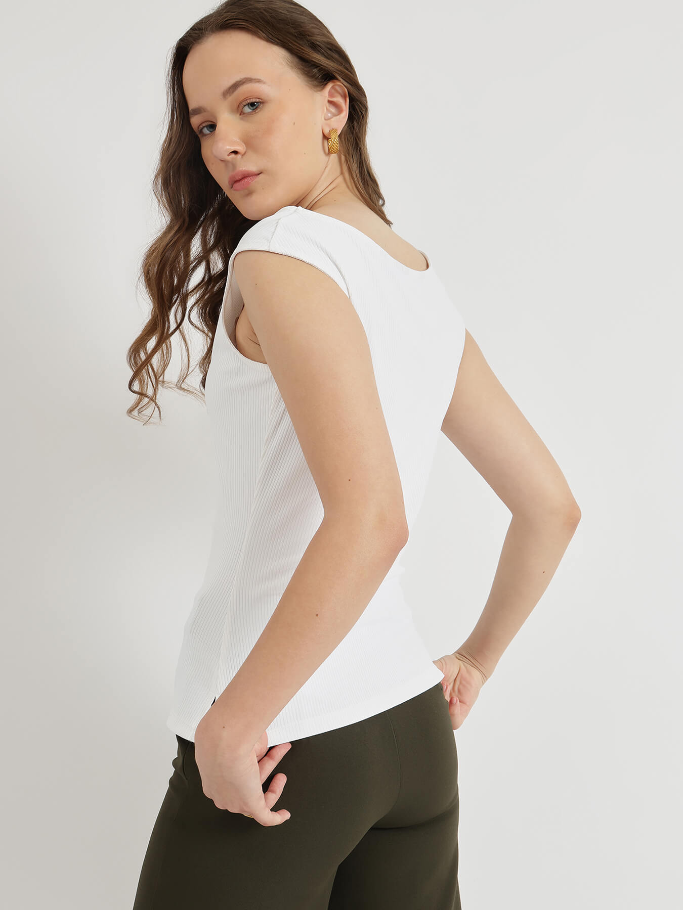 Boat Neck Knit Top - White