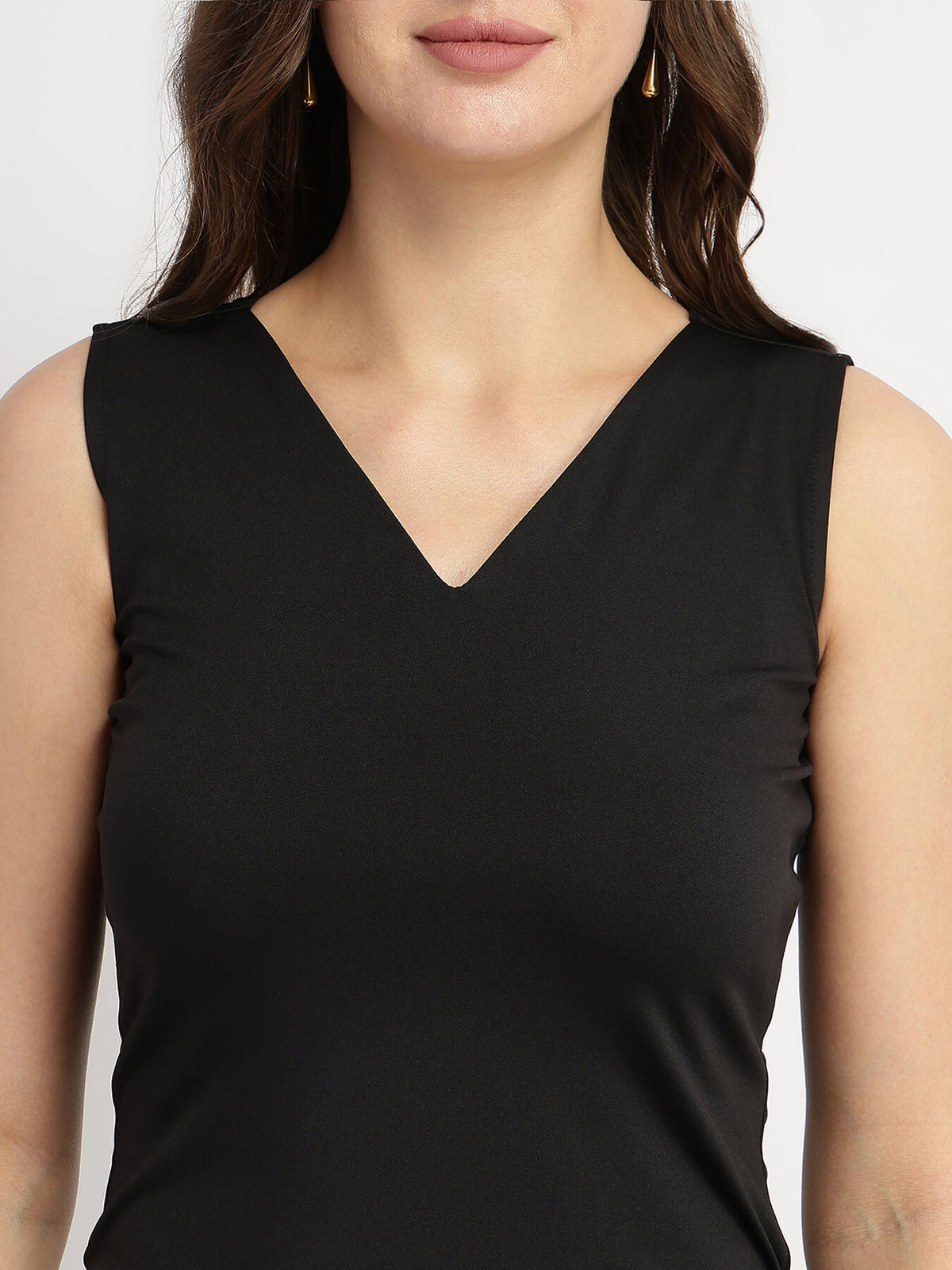 V-Neck Knit Top - Black