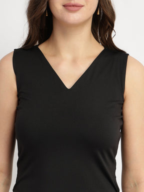V-Neck Knit Top - Black