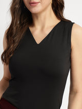 V-Neck Knit Top - Black