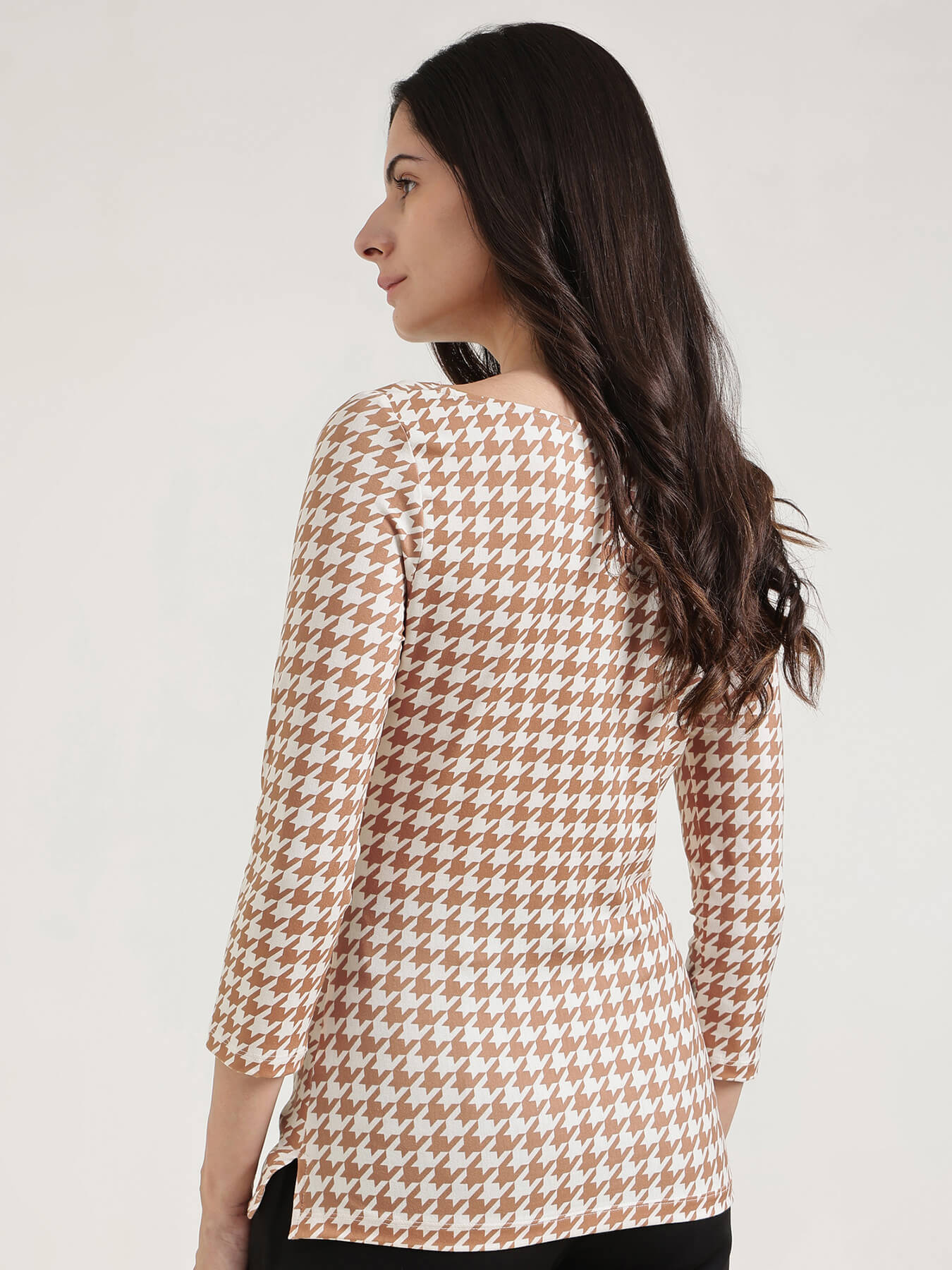 Cowl Neck Houndstooth Top - Off White