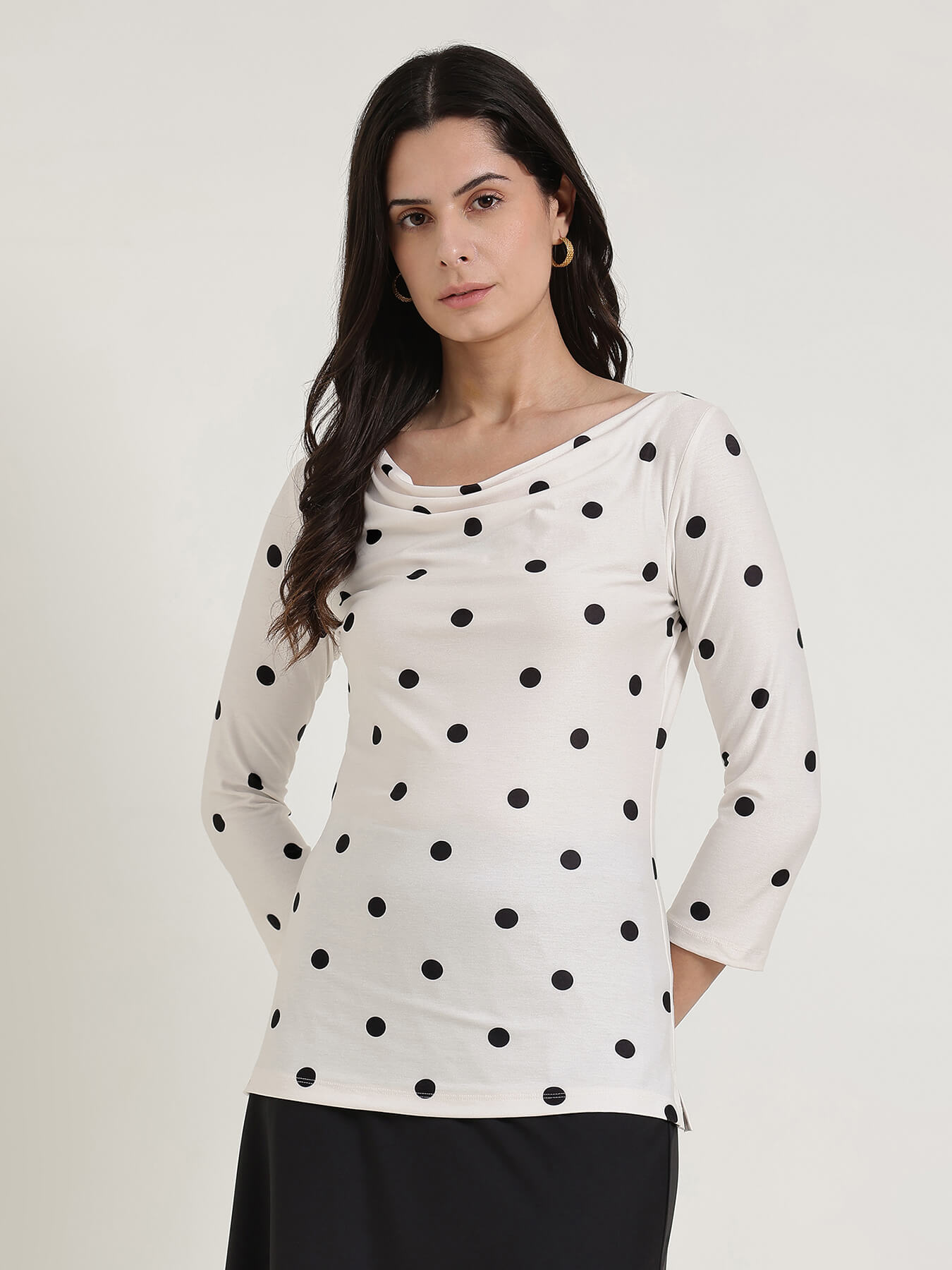 Cowl Neck Polka Top - Off White