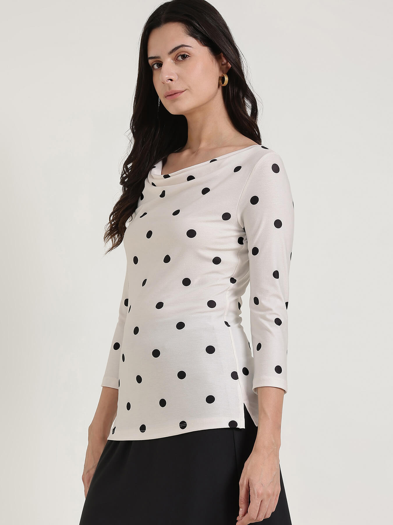 Cowl Neck Polka Top - Off White
