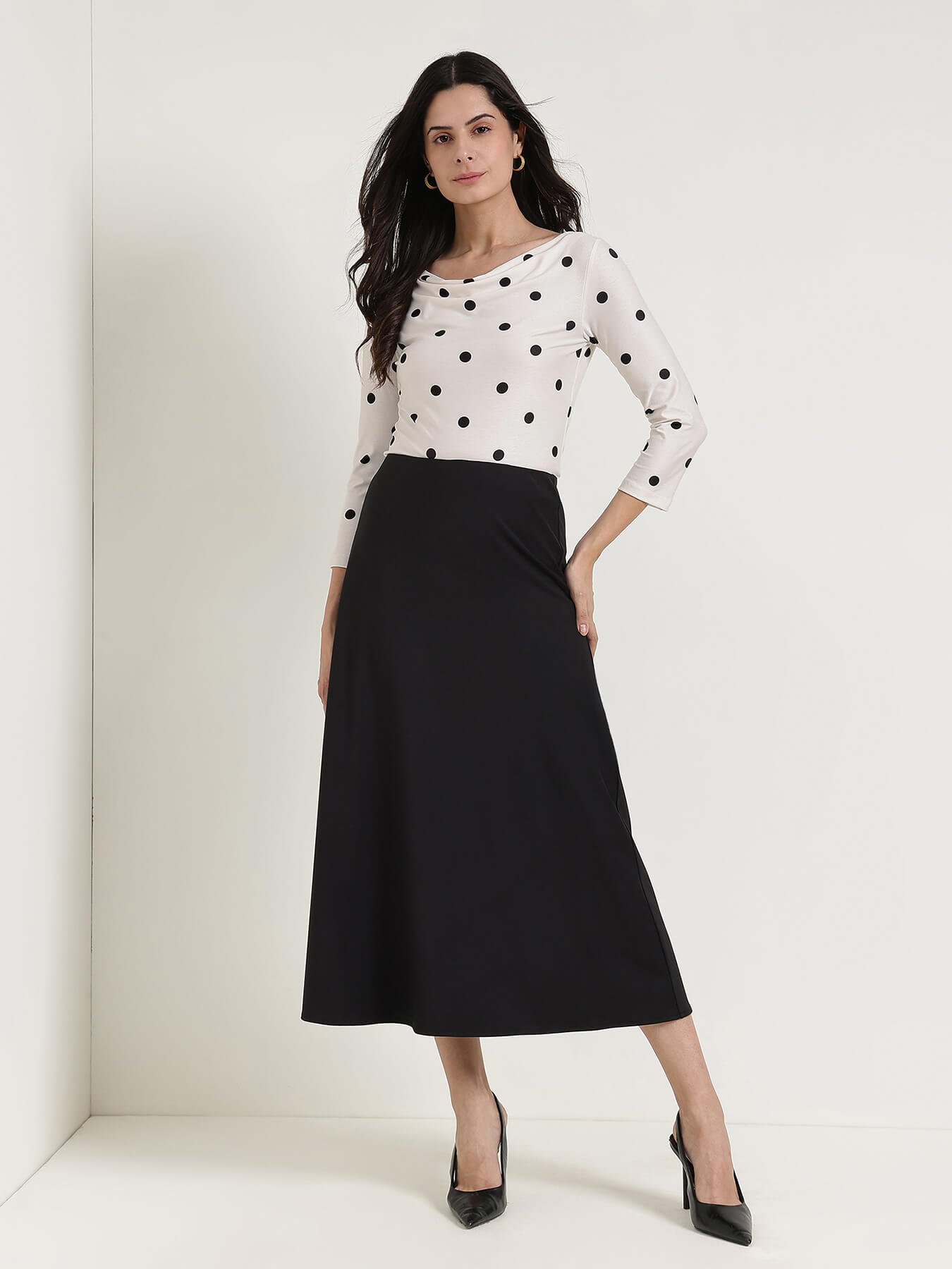 Cowl Neck Polka Top - Off White