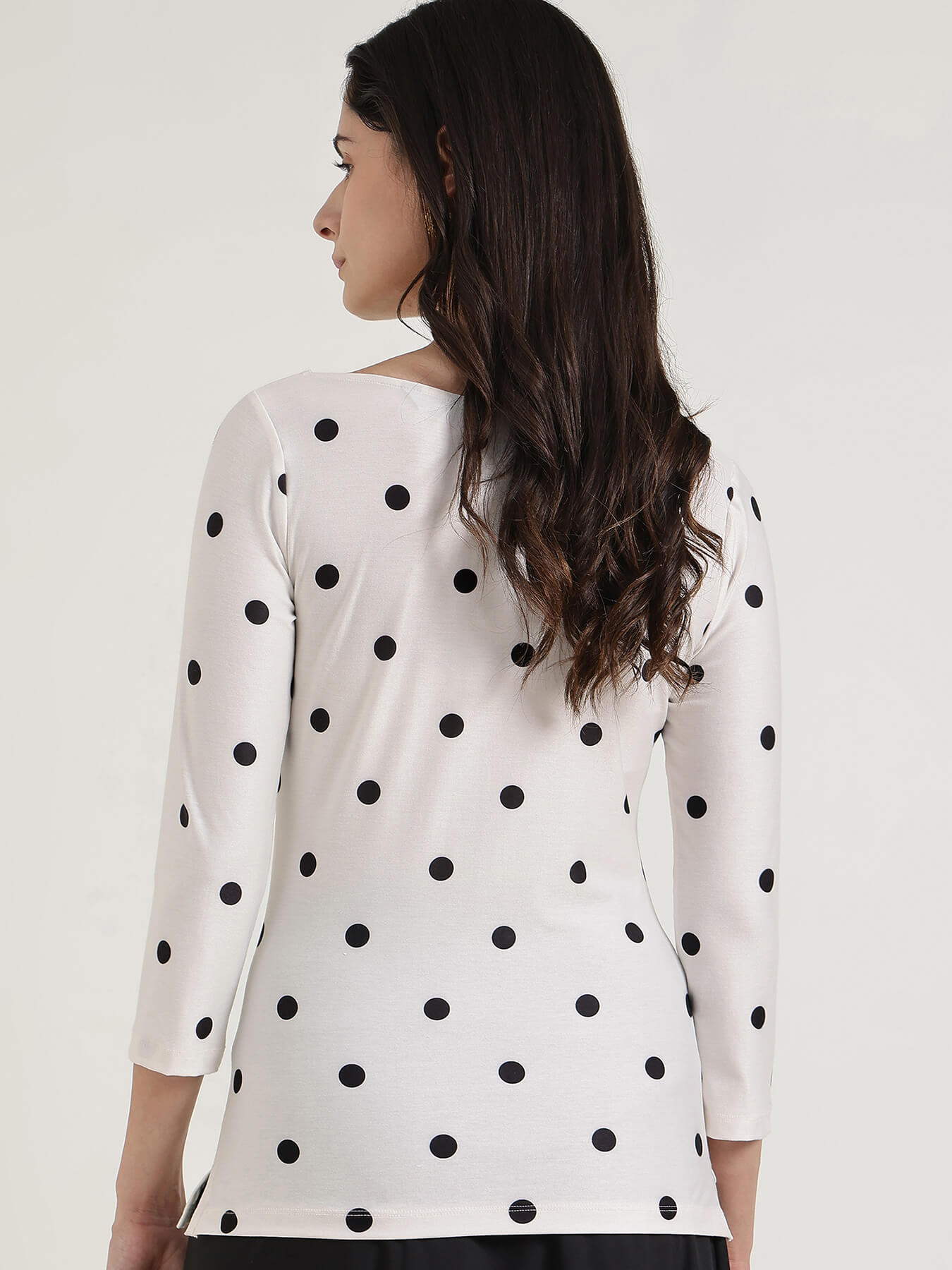Cowl Neck Polka Top - Off White