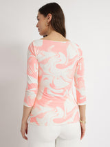 Marble Print Knit Top - Pink