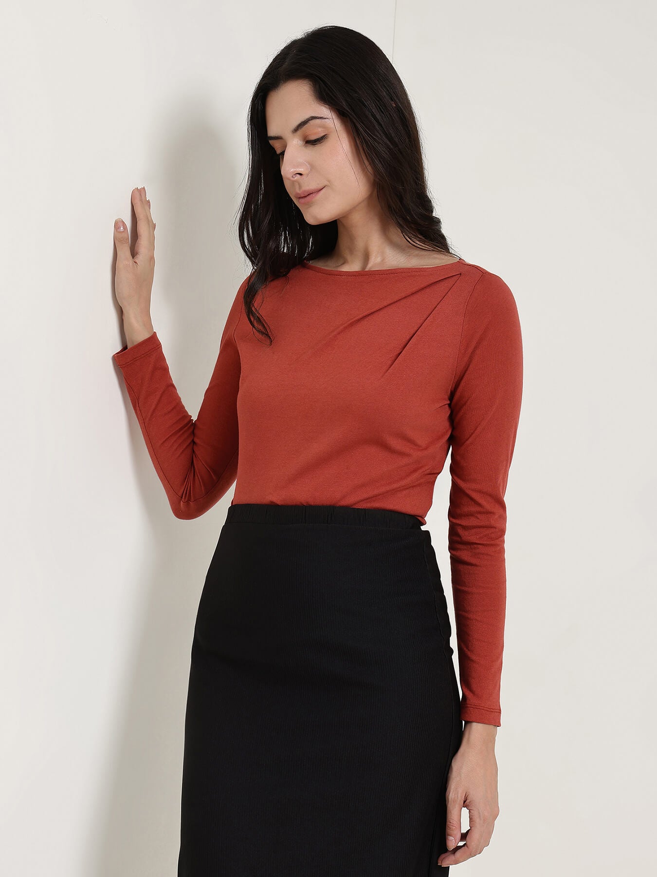 Cotton Boat Neck Cami Top - Rust