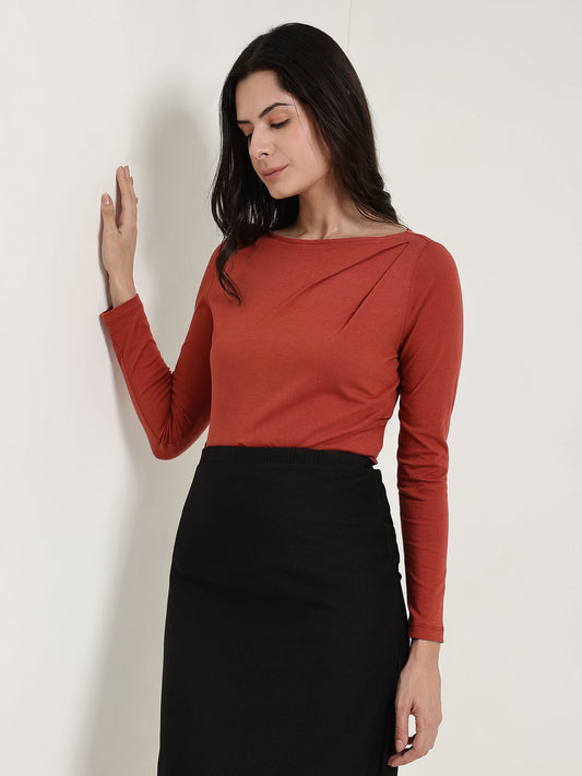 Cotton Boat Neck Cami Top - Rust
