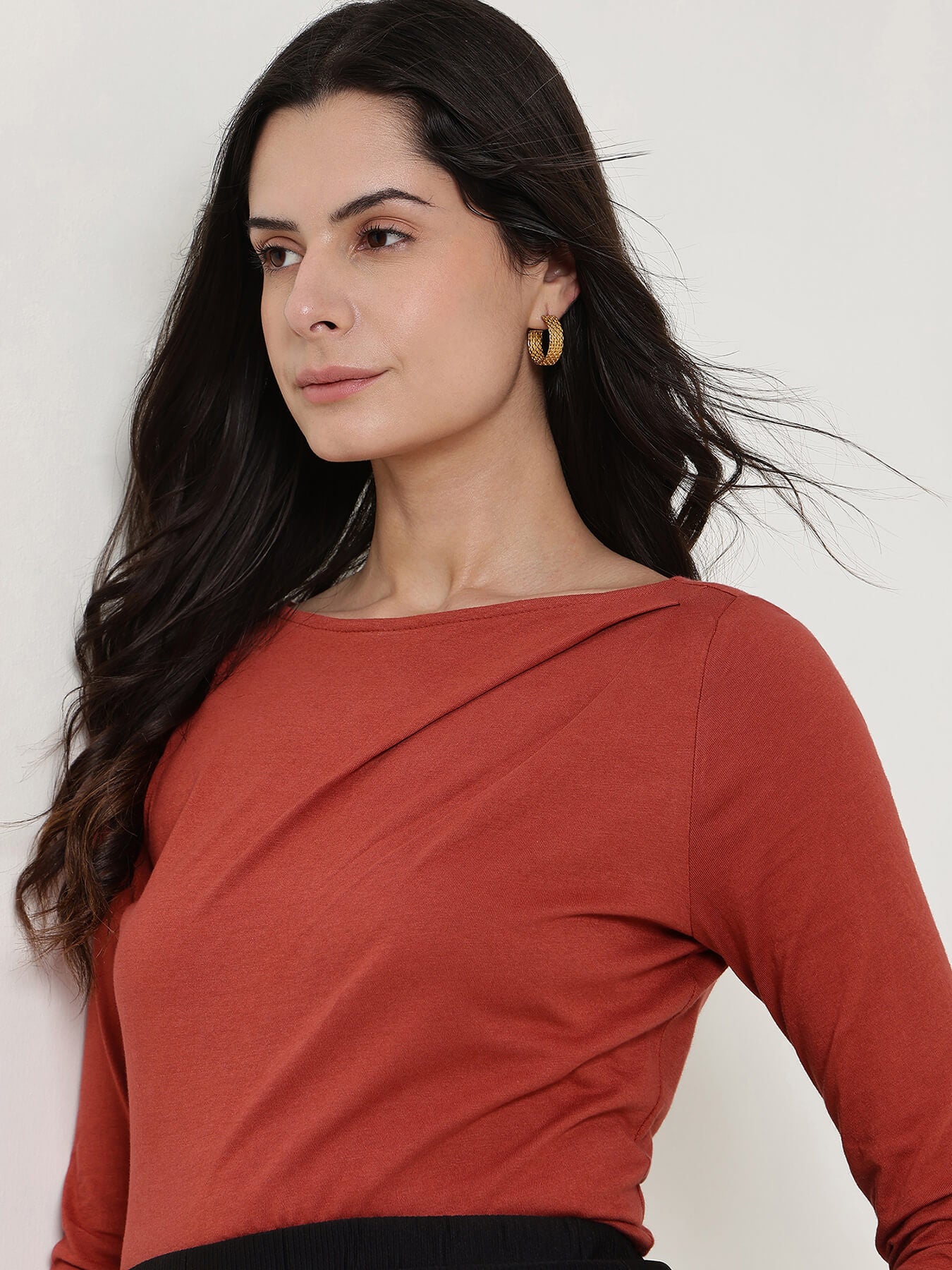 Cotton Boat Neck Cami Top - Rust