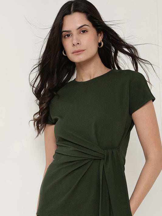 Round Neck Wrap Top - Olive