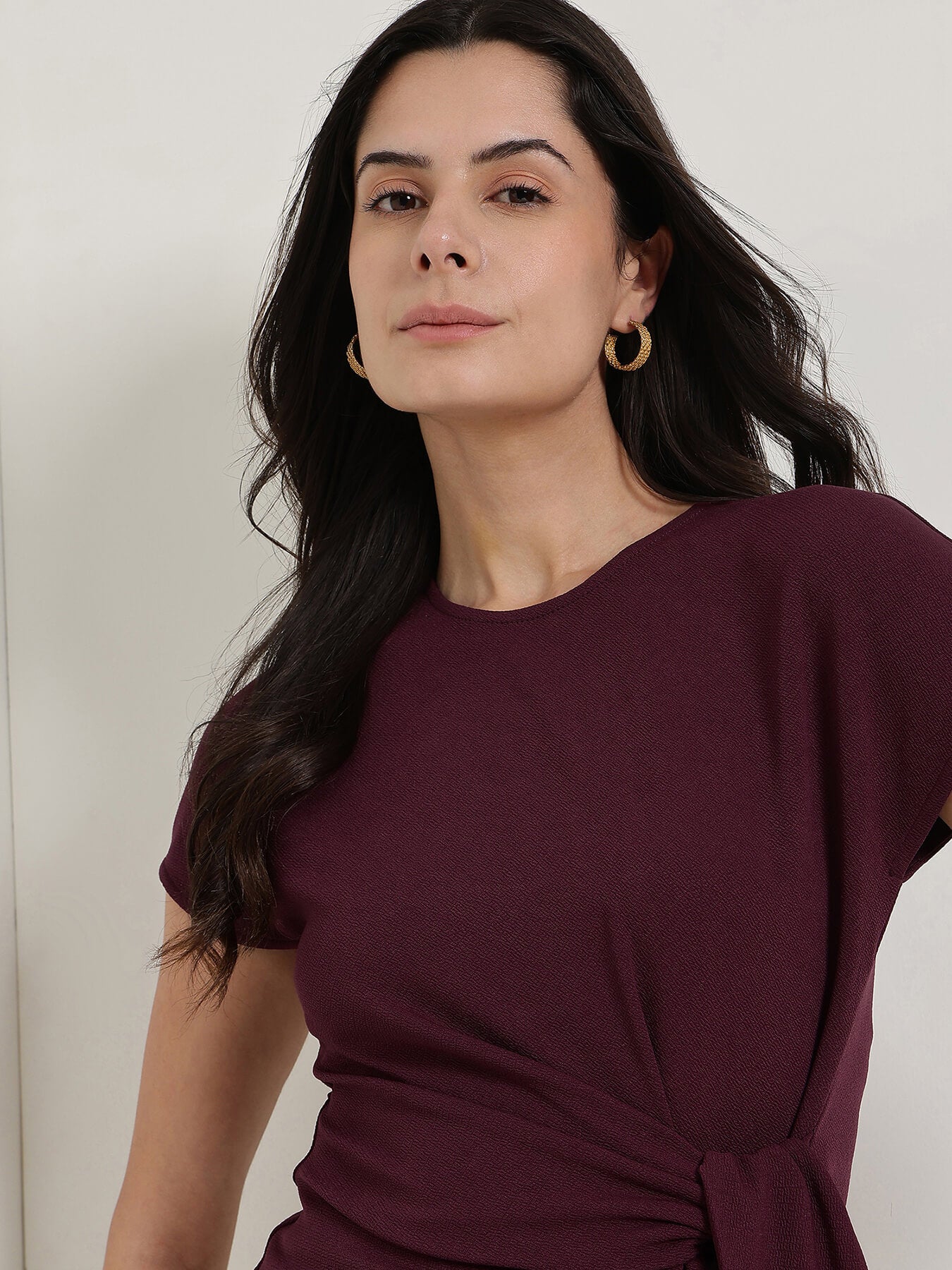 Round Neck Wrap Top - Wine