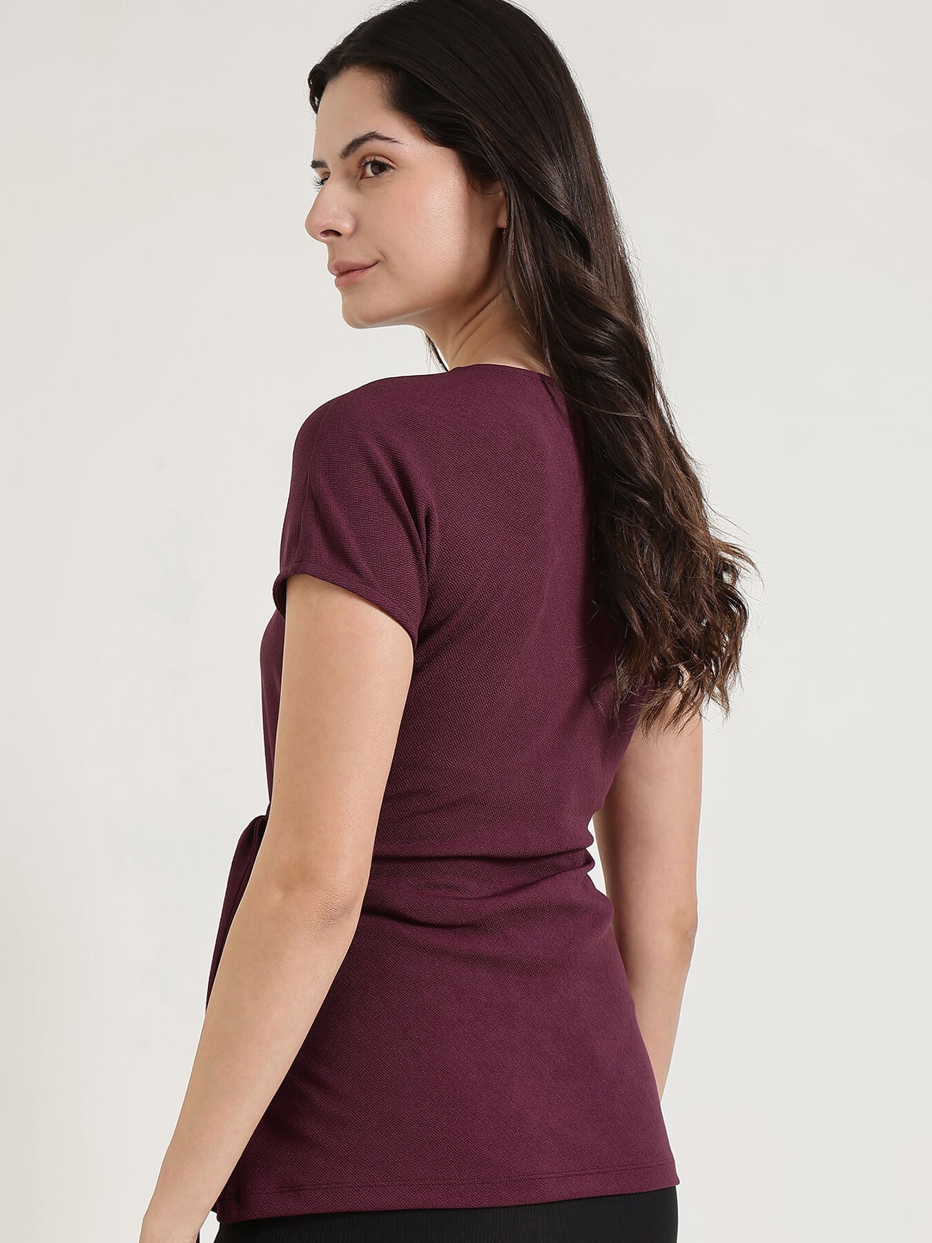 Round Neck Wrap Top - Wine