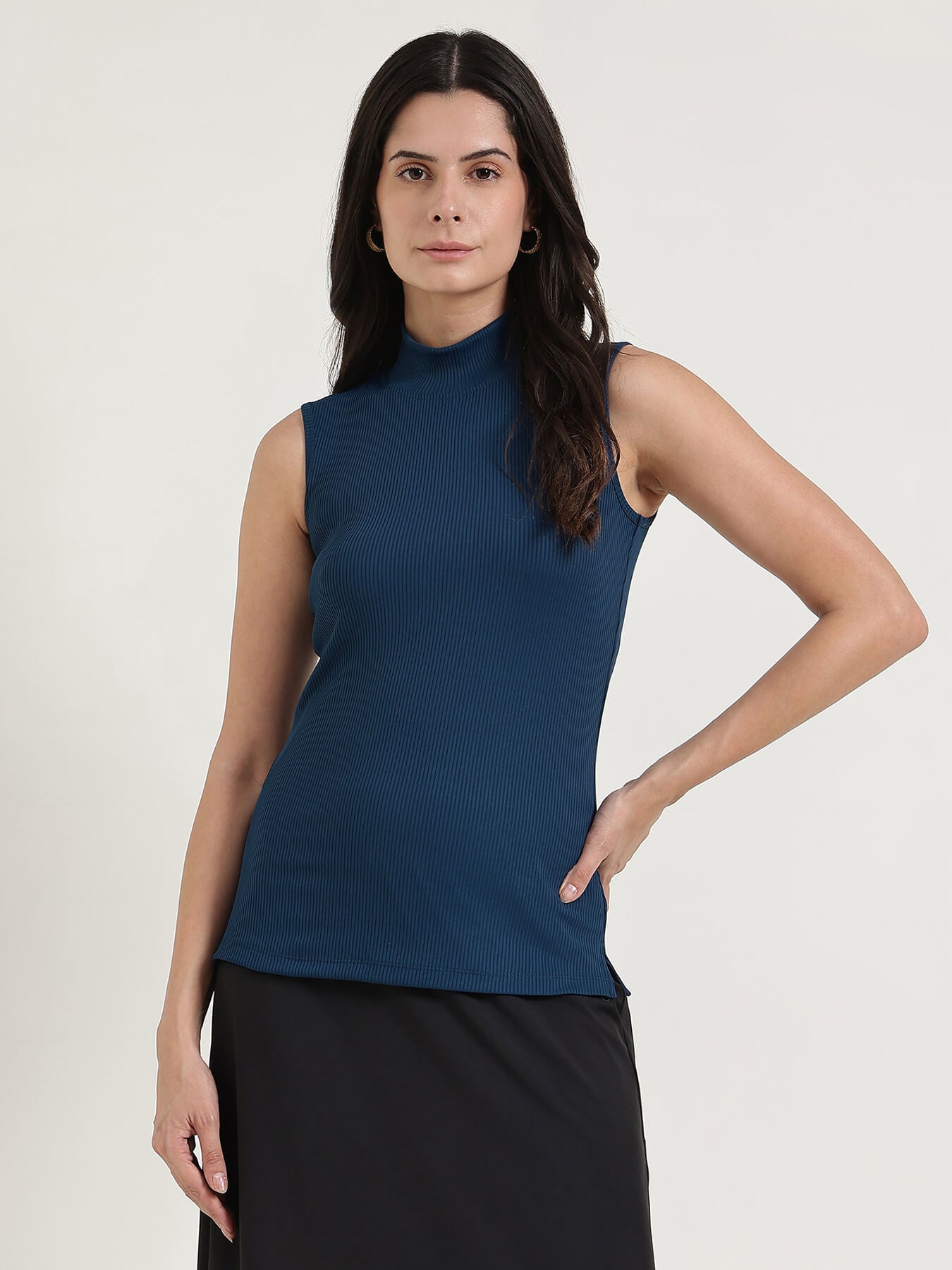 High Neck Top - Navy Blue