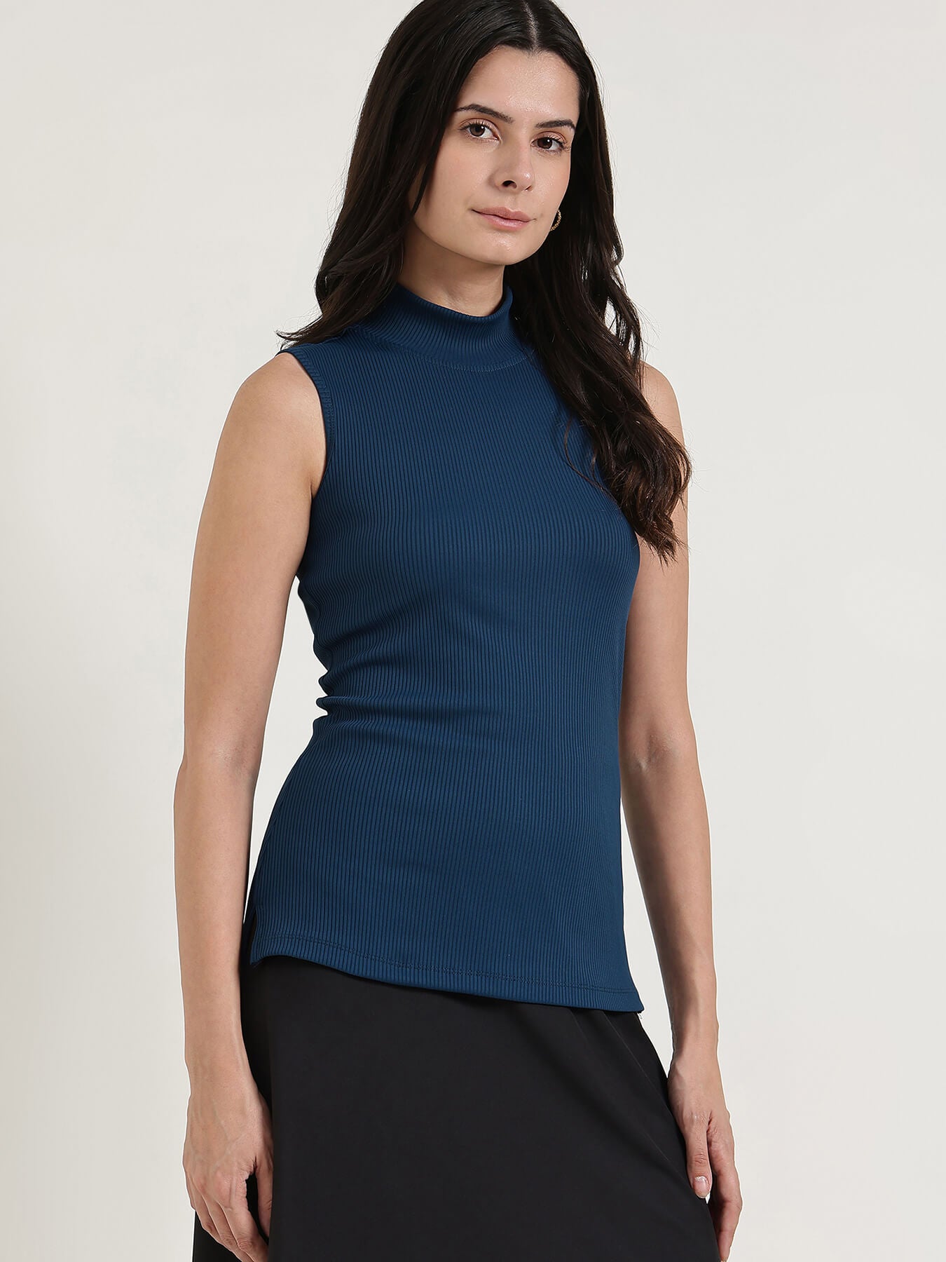 High Neck Top - Navy Blue
