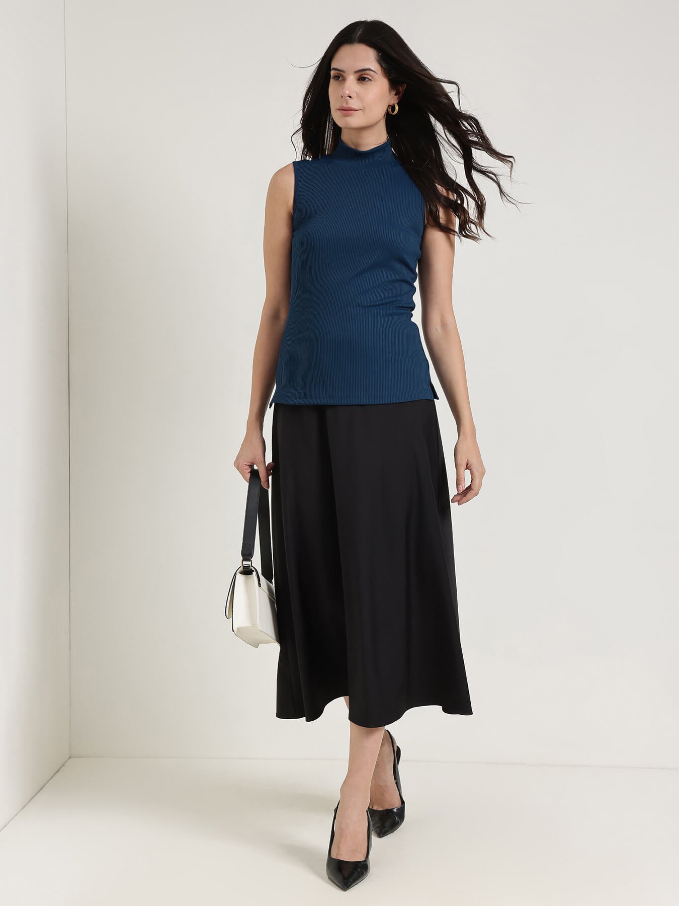 High Neck Top - Navy Blue