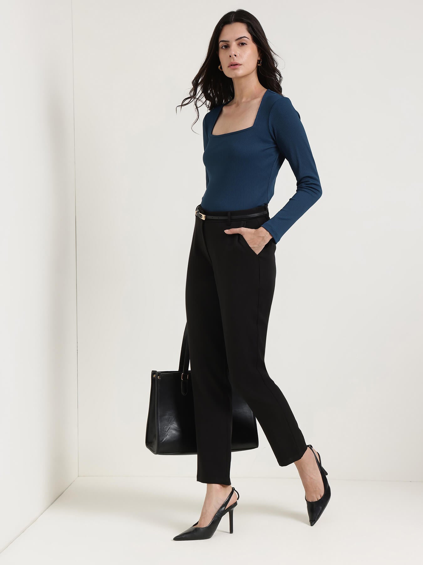 Square Neck Top - Navy Blue
