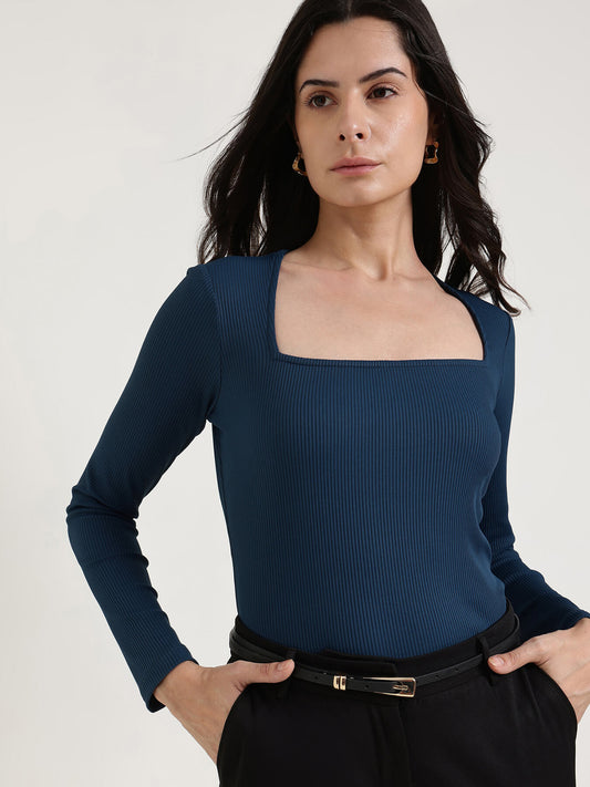 Square Neck Top - Navy Blue