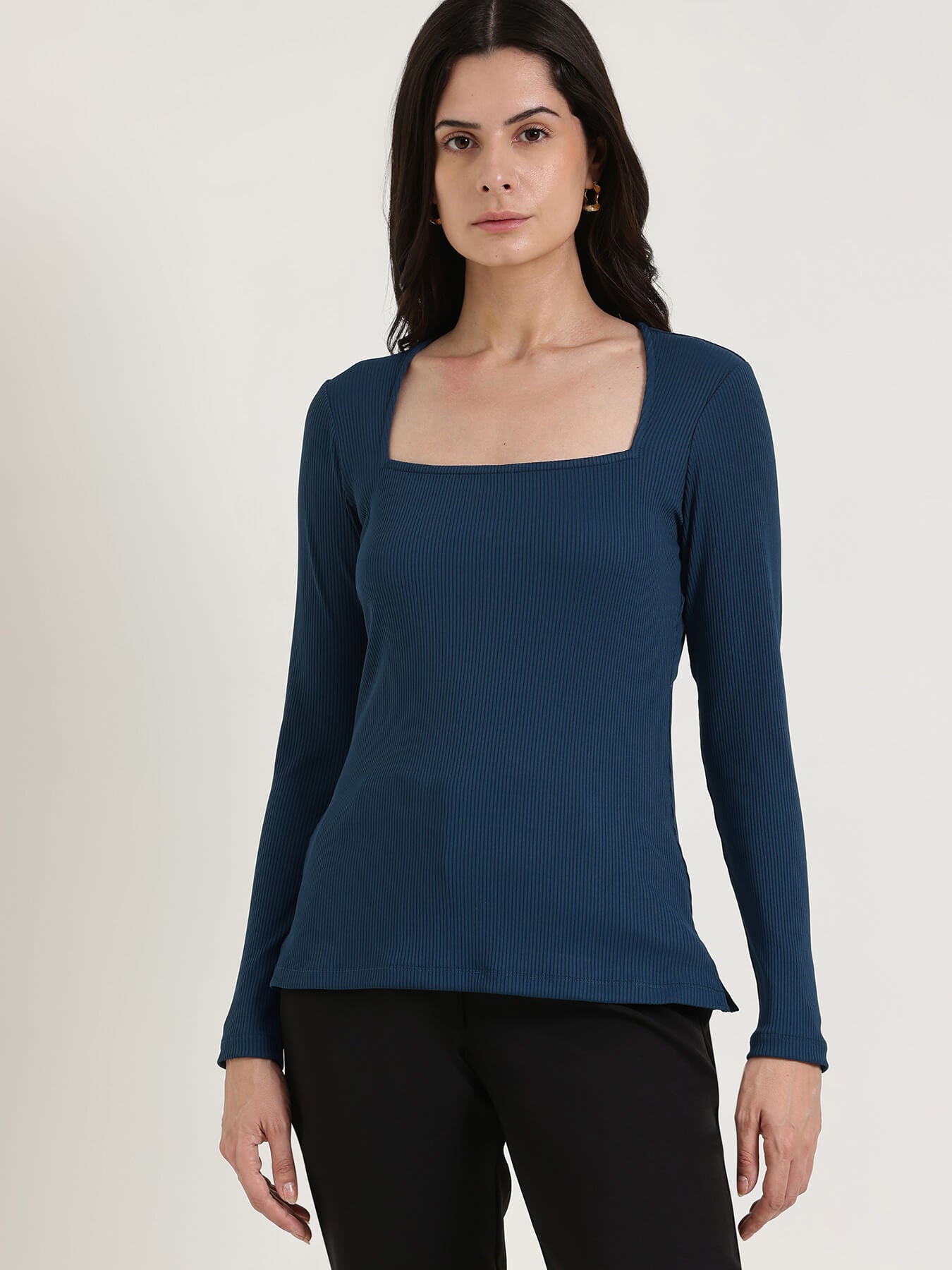 Square Neck Top - Navy Blue