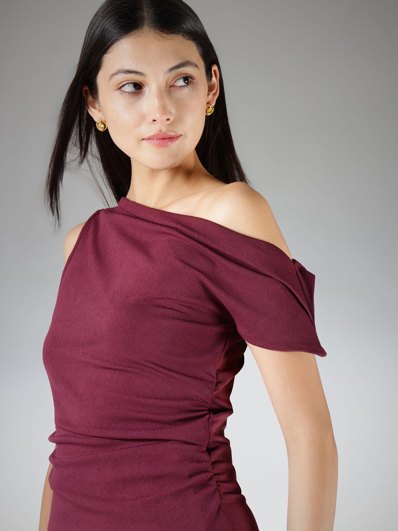 Velvet One Shoulder Top - Wine